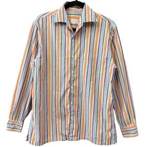 Brioni Bold Multicolor Stripe Button Down Shirt Italy Luxury Mens Small Resort
